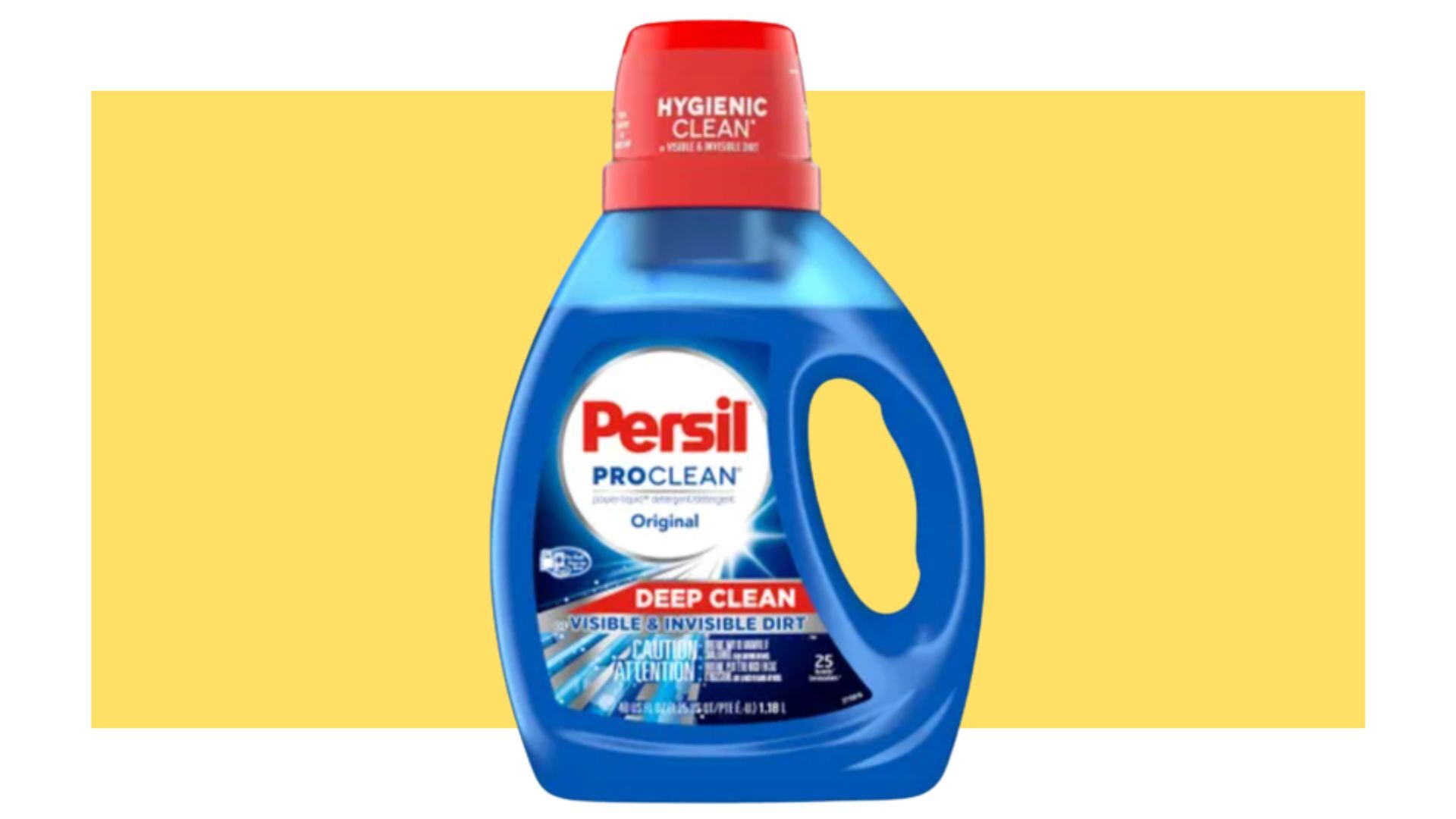 a bottle of Persil sits on a yellow background