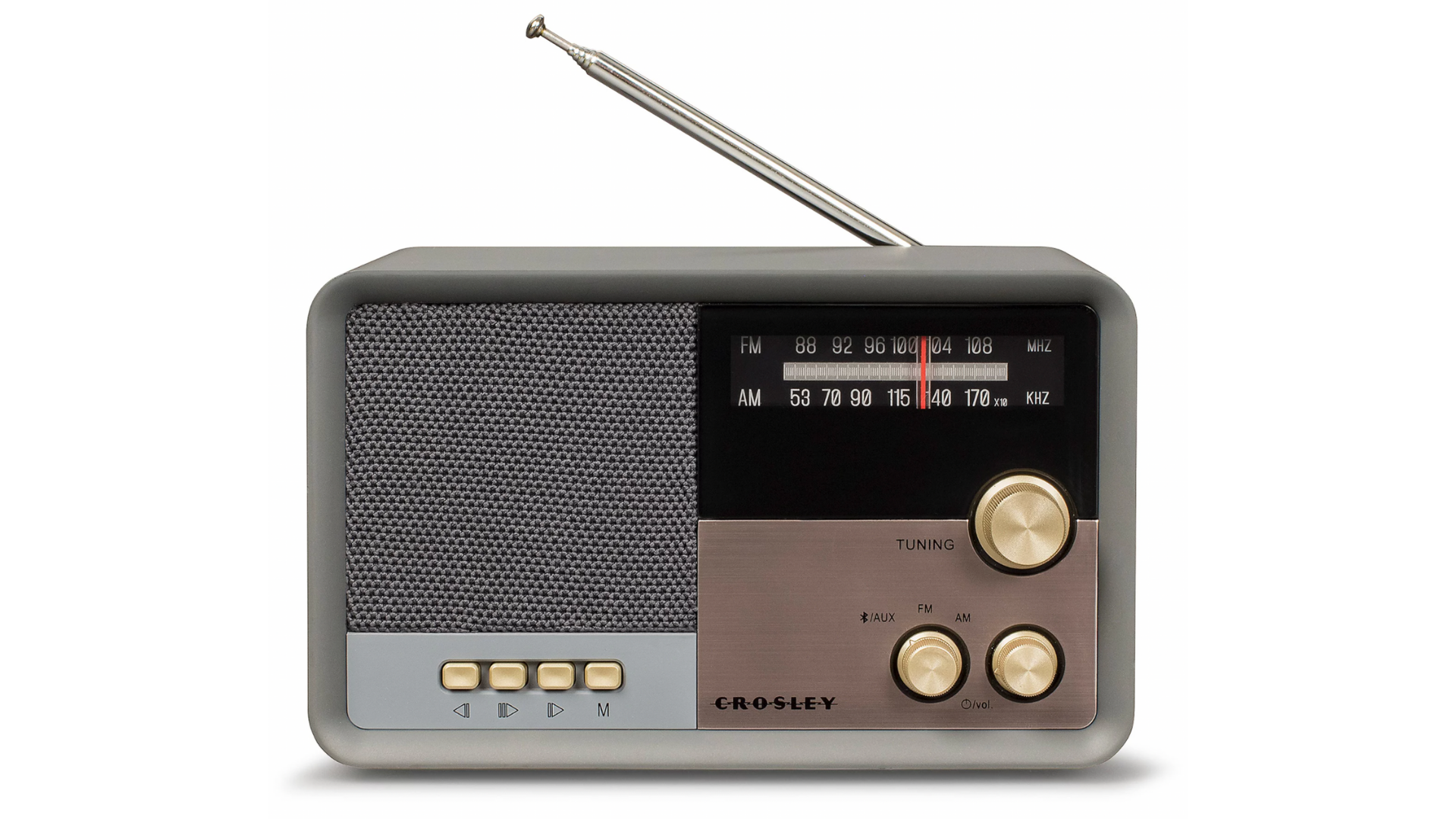 A vintage-themed Crosley travel radio.
