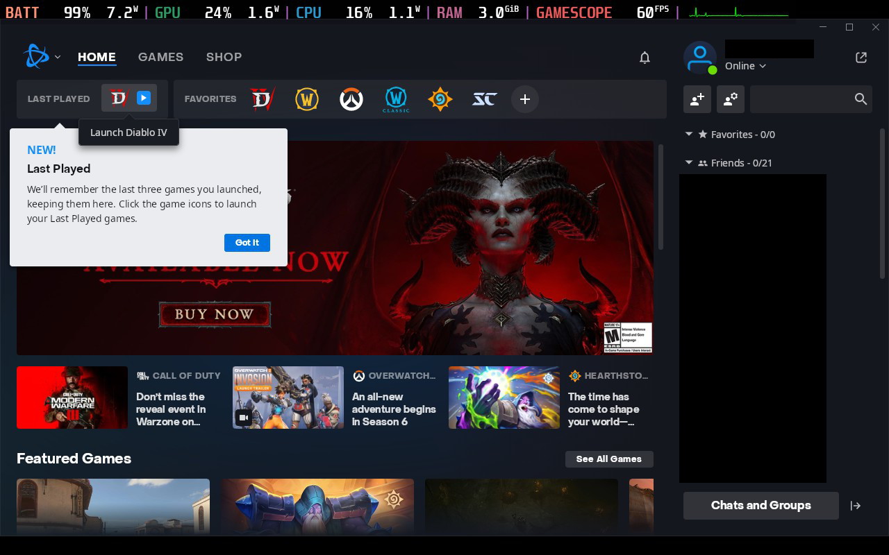 Diablo 4 משחקי וידאו עם דמות על המסך הבית
